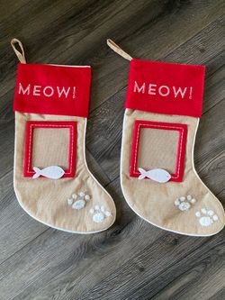Cat stockings set of 2 has photo slot NEW