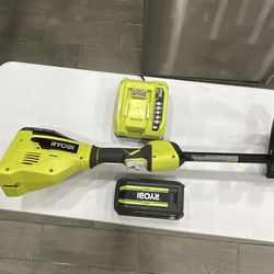 Ryobi Weed Whacker, 4 Ah 40 Volt Battery, And Quick Charger. 