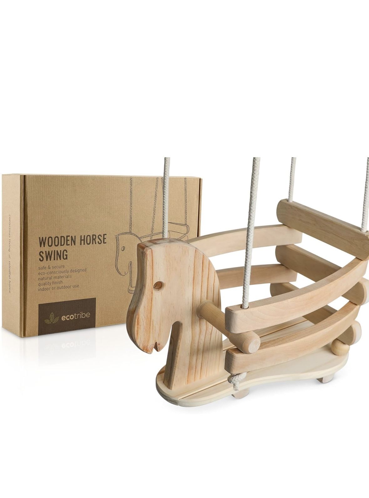 Wooden Horse Baby Swing for Outdoor Porch or Patio or Indoor, New