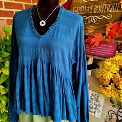 Time and Tru Ruffle Edge Peasant Top