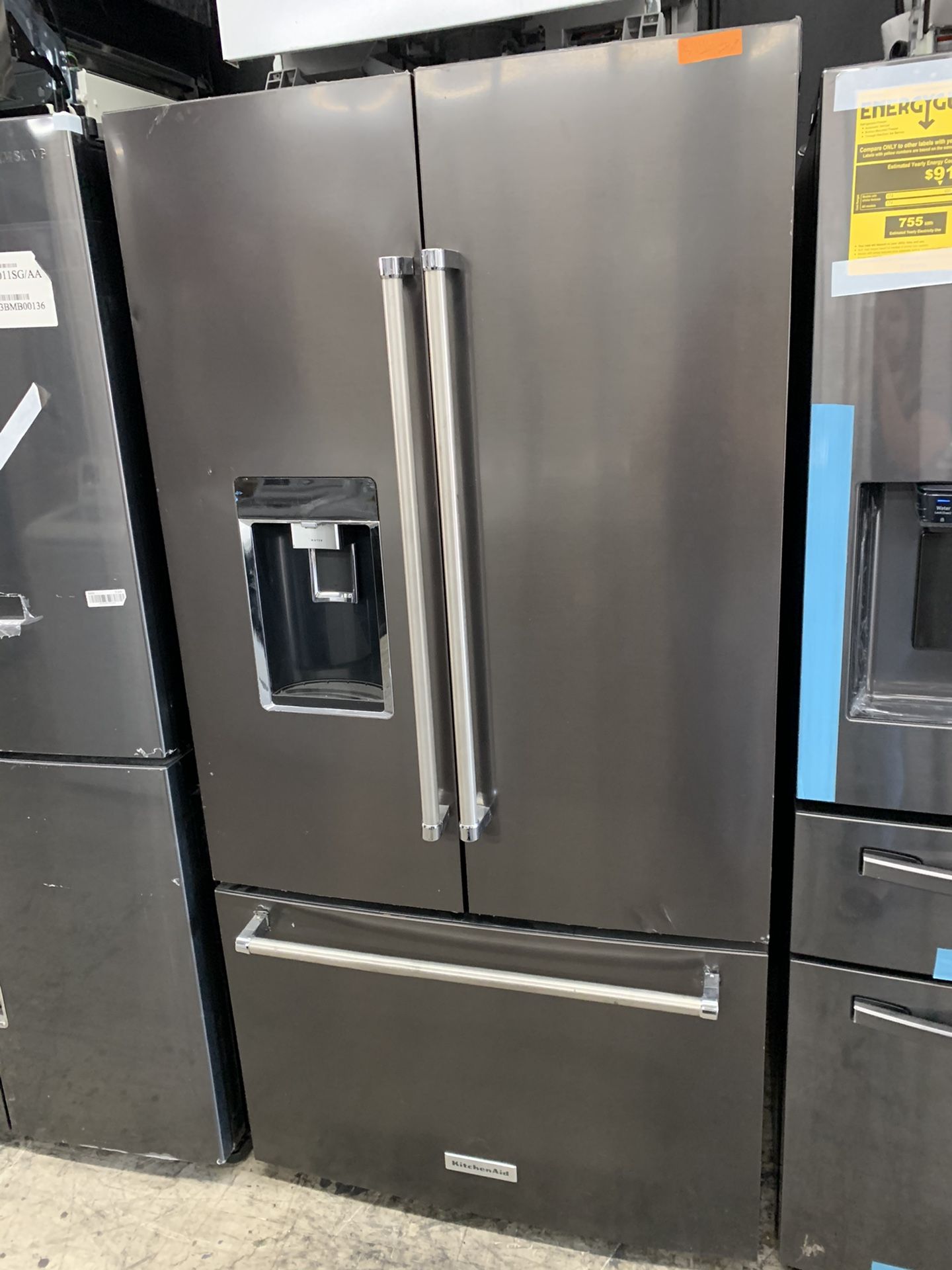 Kitchen aid French door in black stainless counter depth floor model