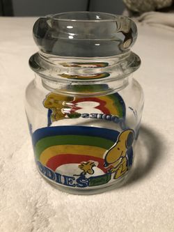 Snoopy & Woodstock Rainbow  “Goodies” Glass Canister 