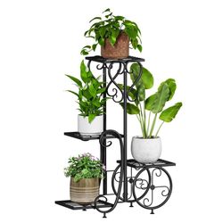 Plant Stand Outdoor Indoor, 4 Tier black Tall outdoor plant stands for patio, Flower Pot Holder Potted