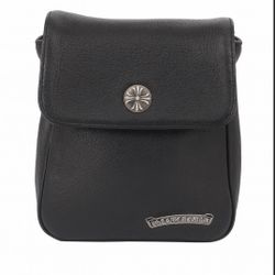 Black chrome hearts leather crossbody bag