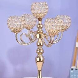 5 Head Candle Holders Candelabra Crystal Metal Candlestick Stand Wedding Decorative Dining Room Table Centerpiece Accent