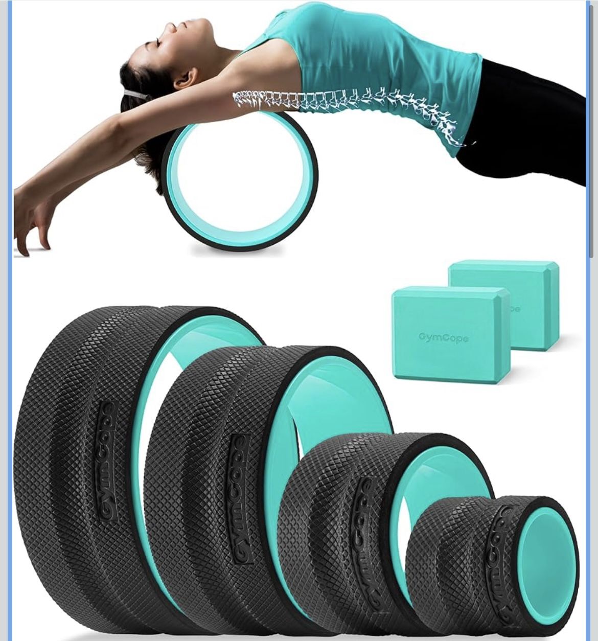 Back Roller Wheel Set of 4 with 2 Yoga Blocks