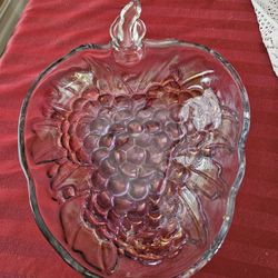 BEAUTIFUL NEW SERVING CRYSTAL LARGE COLORED GRAPES  DISH DECOR 