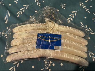 Satin padded clothes hangers, set of 5, ivory/cream color with brass hooks