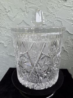 American Brilliant Cut Glass ABP Pinwheel Lidded Biscuit Jar