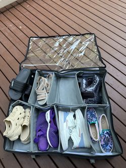 Shoe organizer along with 7 pairs of women’s footwear, size 9