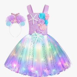 Girls Mermaid Costume Mermaid Tutu Dress Color Led Light Up for Halloween Birthday Party 