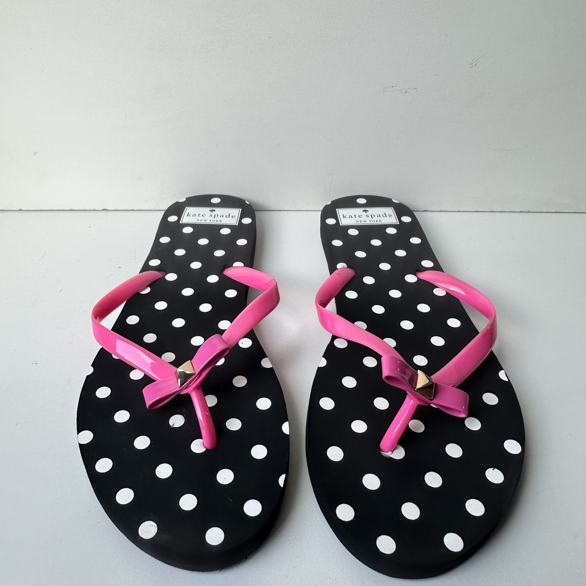 Kate Spade Polka Dot Flip Flops, Pink Bow, Size 10
