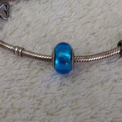 Sterling Silver Blue Murano Glass Italy Italian Bracelet Charm