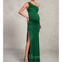 JJ House Maternity Green One Shoulder Mermaid Trumpet Gown