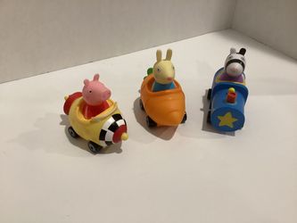 Peppa Pig Vehicles Lot Of 3 Jazwares Blue Train Rocket Ship Carrot Car