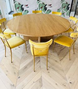Eight Jonathan Adler, Yellow And Gold Dining Room Chairs