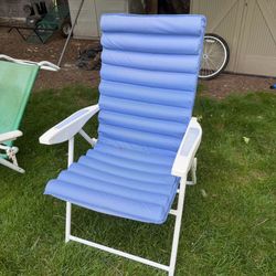 Grosfillex Reclining High-Back Patio Deck Chair - Blue Cushion