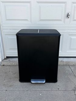 Rectangular Hands-Free Dual Compartment Recycling Kitchen Step Trash Can with Soft-Close Lid, Stainless Steel Garbage Can with Inner Buckets