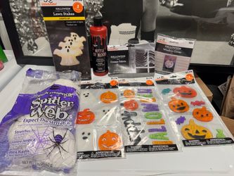 Halloween Decoration Lot – Lawn Stakes, Spider Web, Gel Clings & Creepy Fabric