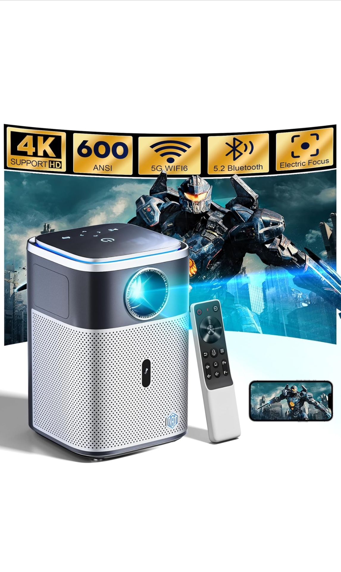 4K Projector with Wifi and Bluetooth Auto Keystone zoom NEW