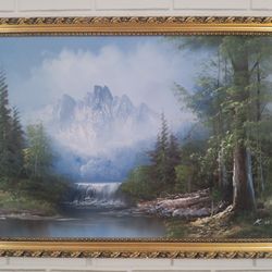 Vintage 21x33 Signed Oil Painting - Silver Lake Studio 1617