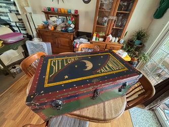 Vintage Folk Art Painted Foot Locker Chest