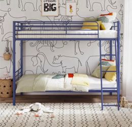 Convertible Twin over Twin Metal Bunk Bed, Blue