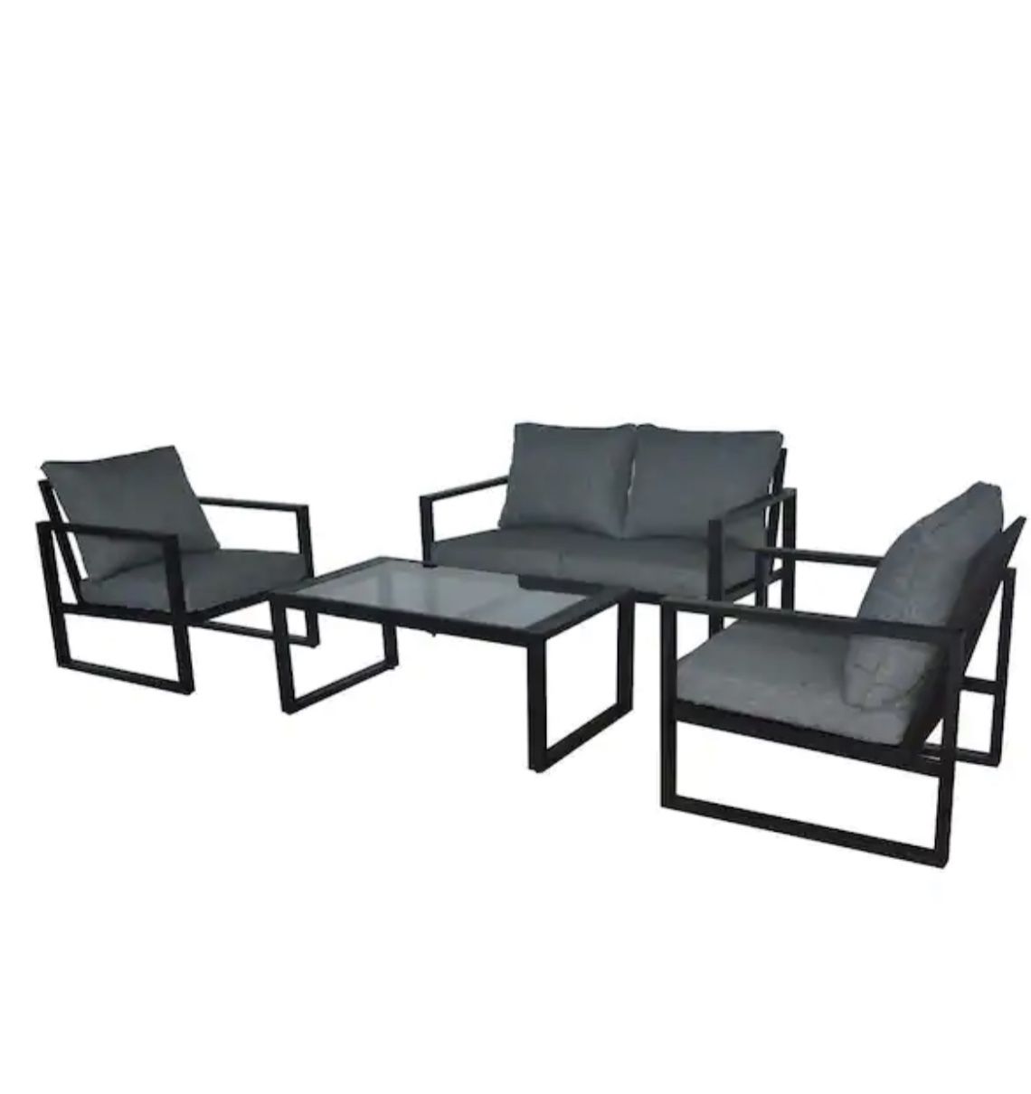 Hampton Bay Barclay Black 4-Piece Steel Outdoor Patio Conversation Set with Grey Cushions