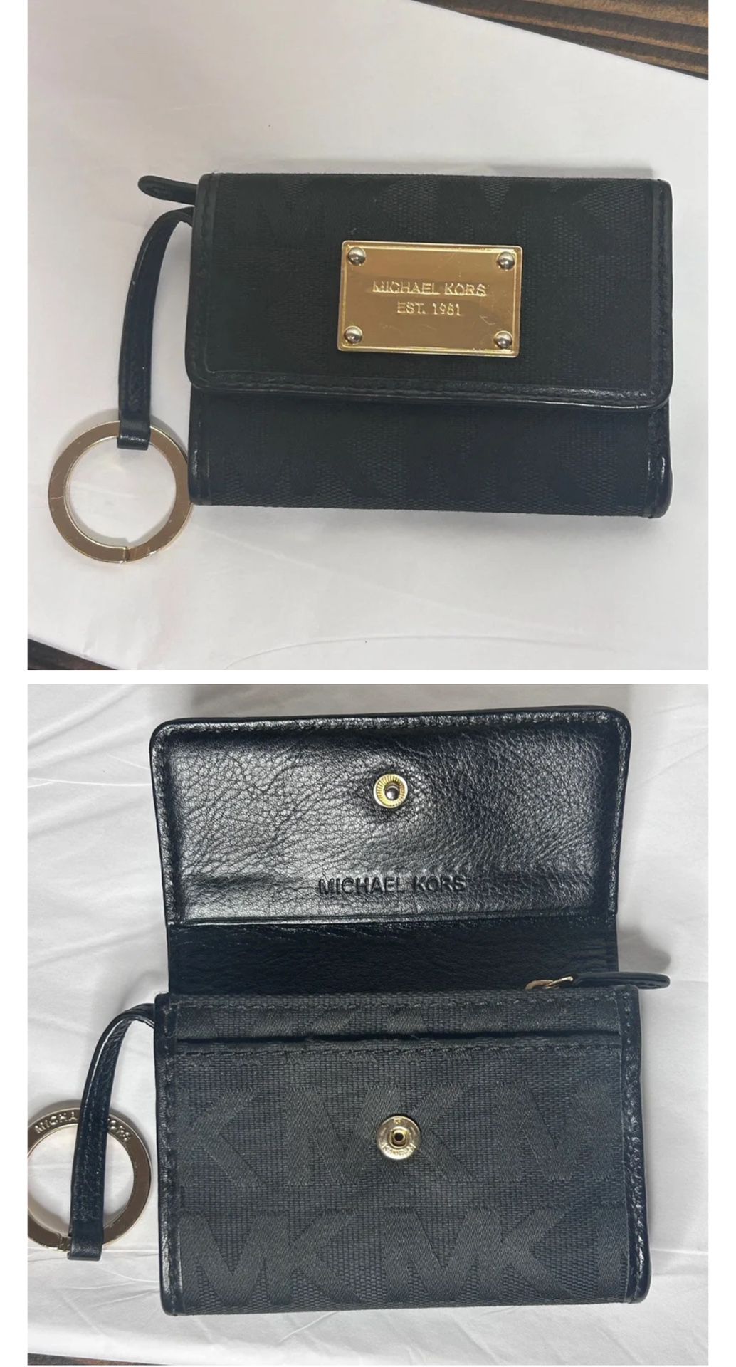 Michael KORS Flap Coin Black mini Wallet with Keychain