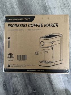 Espresso Machine with Milk Frother Steam Wand, 20 Bar, Stainless Steel, Compact (Sealed)
