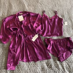 Linea Donatella Purple 3pc Lingerie/Nightwear Set Size Small