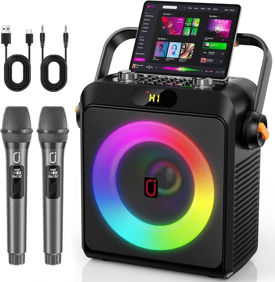 new Portable Karaoke Machine w/2 Wireless Mics - 80W Bluetooth 5.3 Speaker with 6.5" Subwoofer, AI Bass Boost | Home Party PA System for Adults, Live