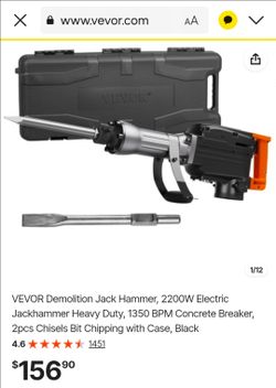 VEVOR 2200W Electric Demolition Jackhammer with Case