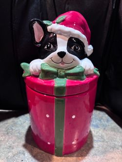 Boston Terrier Dog Christmas Cookie Jar
