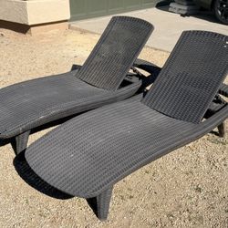 Set (2) Keter 78” Adjustable Outdoor Patio Pool Chaise Lounge Chairs