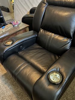 4 - Black Leather Power Reclining Theater Chairs