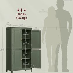 Floor Storage Cabinet, Freestanding Storage Unit with 4 Doors, Adjustable Shelves, 11.8 x 23.6 x 43.3 Inches, for Entryway, Bathroom, Forest Green UBB