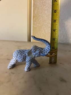 Herend Blue Fishnet Elephant Porcelain Figurine
