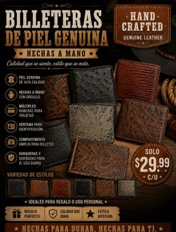 Handcrafted Genuine Leather Bi-Fold Wallets – Western Style – $29.99
