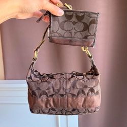 Vintage Coach brown small hobo monogram bag with wallet cardholder set