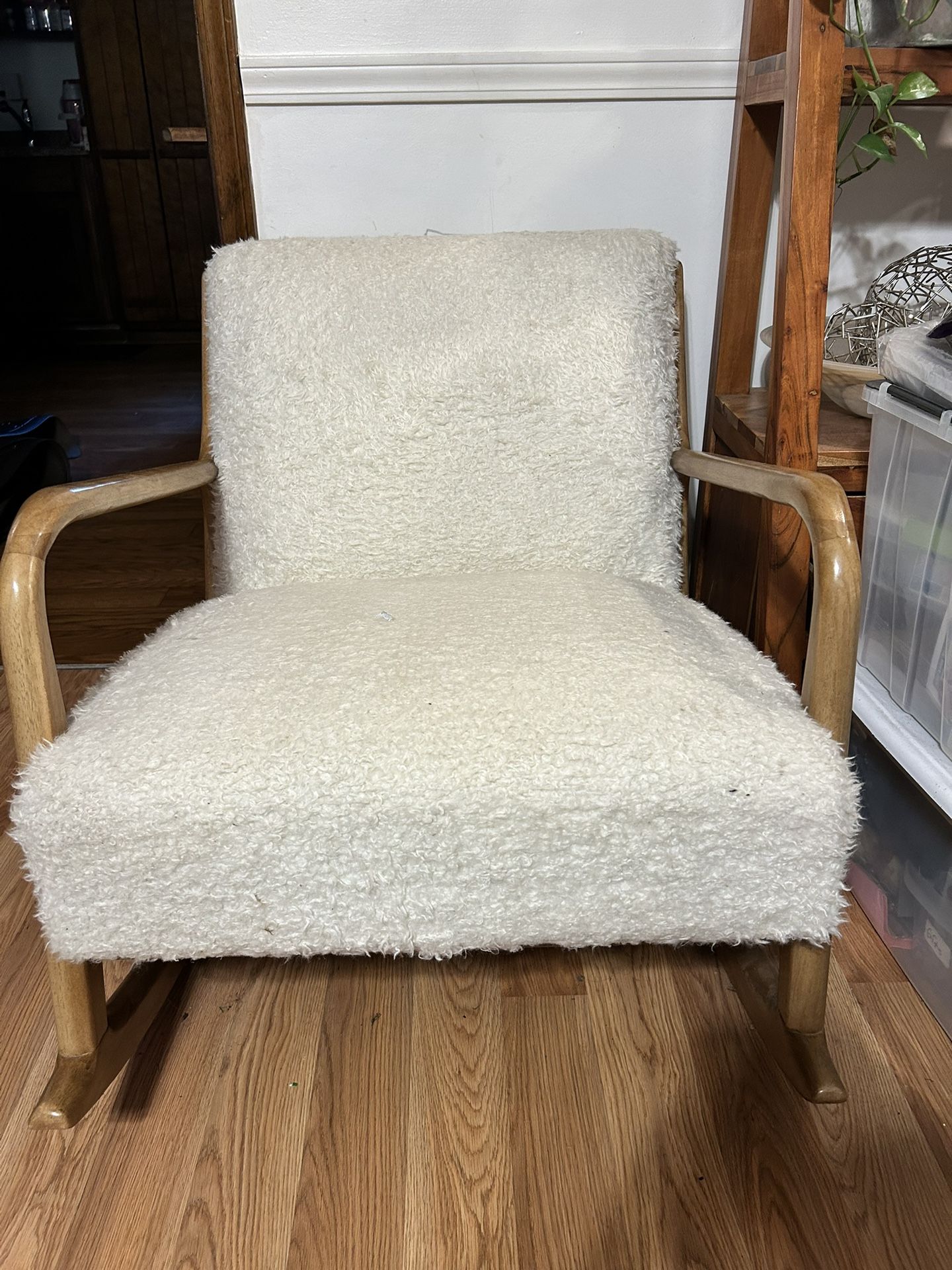 Cozy Faux Shearling Rocking Chair with Wooden Frame