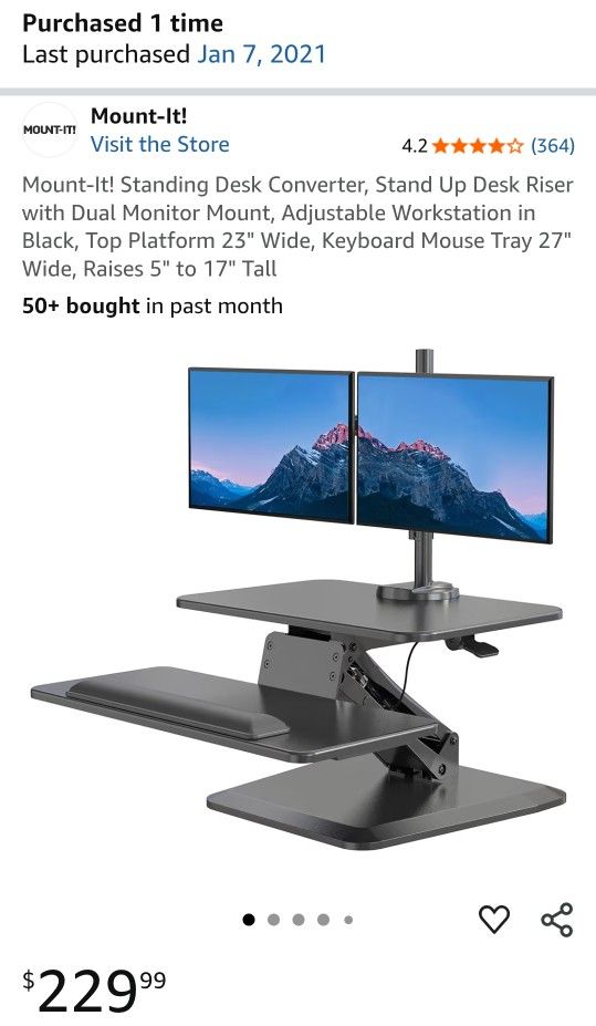 Stand Up Desk Riser with Dual Monitor Mount, Adjustable Workstation in Black