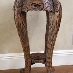 Hand-carved wooden pedestal / plant stand 