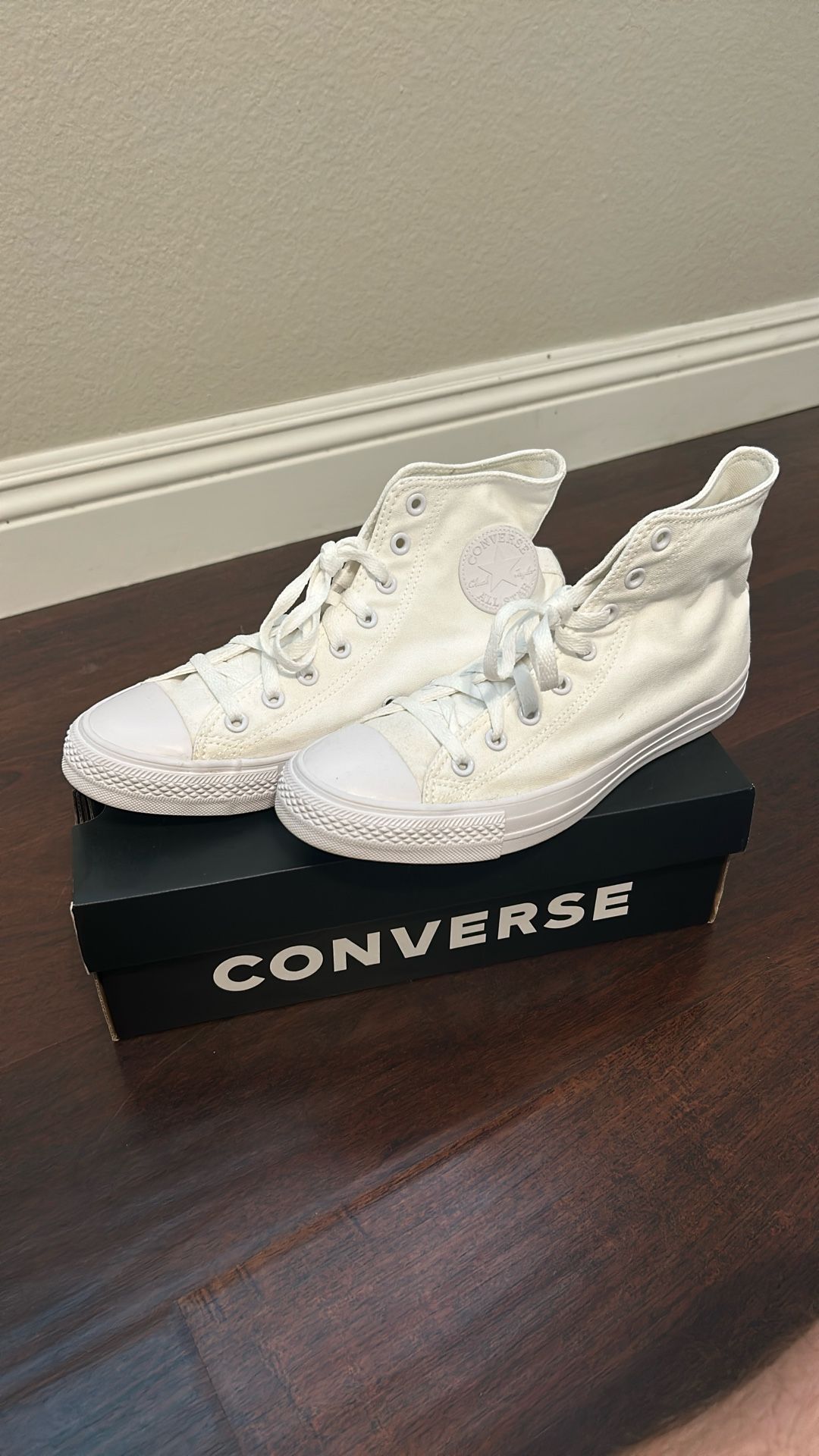 All white Hi Top Converse