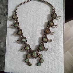 Squash Blossom Necklace Silver And Turquoise 