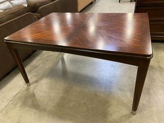 Dark Stained Marquetry Top Dining Table with Silver Leg Caps