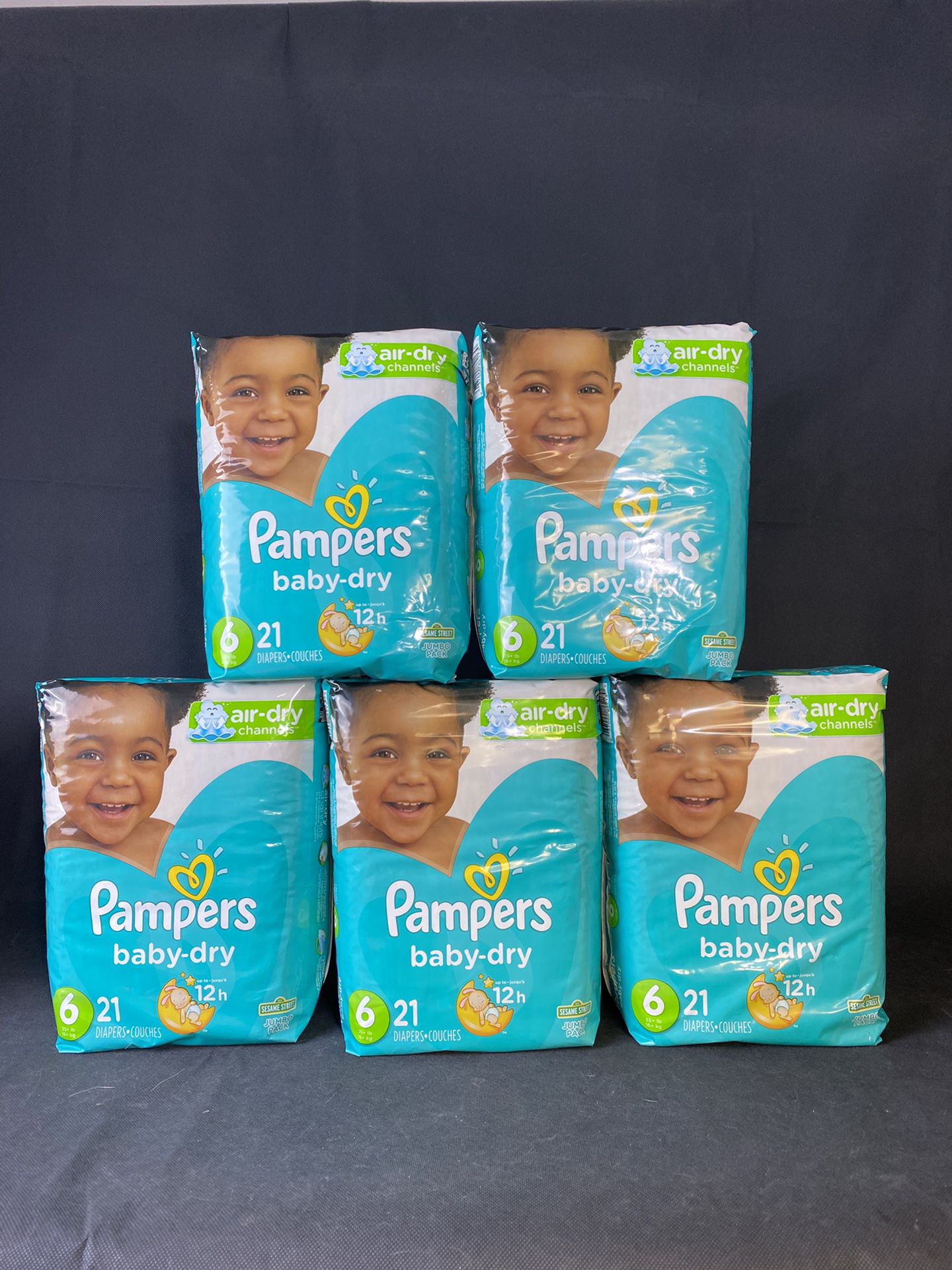 5 packs Pampers diapers size 6 (21 count per bag) cashapp to hold