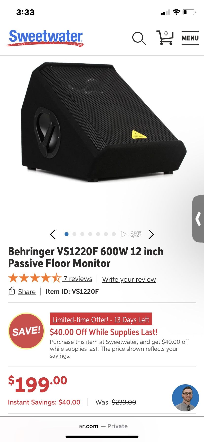 2 Behringer 600w Passive Floor Monitors