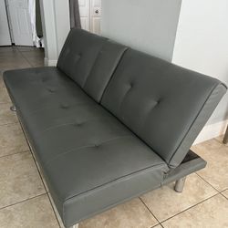 Modern Gray Leather Sofa Couch