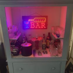 Unique  Wood Bar w/ 2 Drawers And Bar Sign 